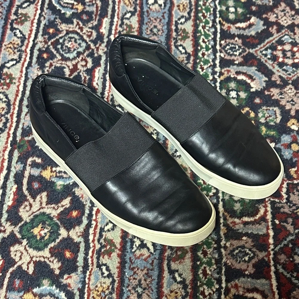 Vince Corbin Black Leather Platform Elastic Slip On Shoes Women's Size 9